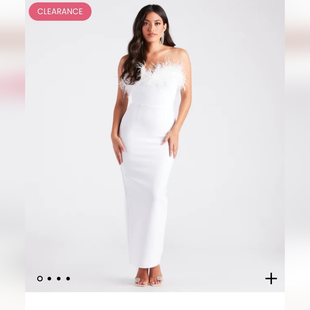 Olivia Formal Marabou White Feather Bandage Dress (Engagement BRIDAL Dress)